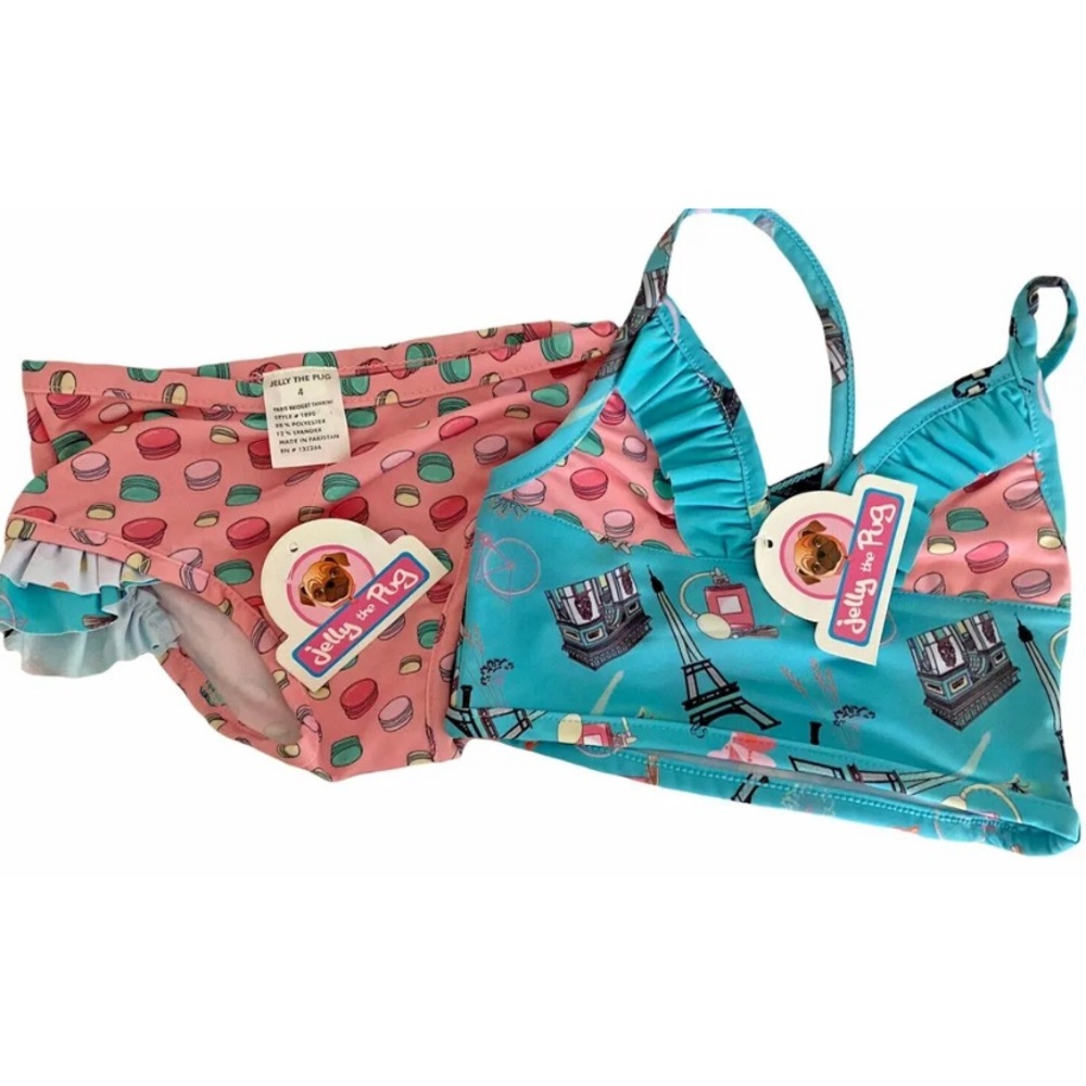 NWT Girl's JELLY THE PUG Tankini Swimsuit Bikini 4T - Picture 2 of 7
